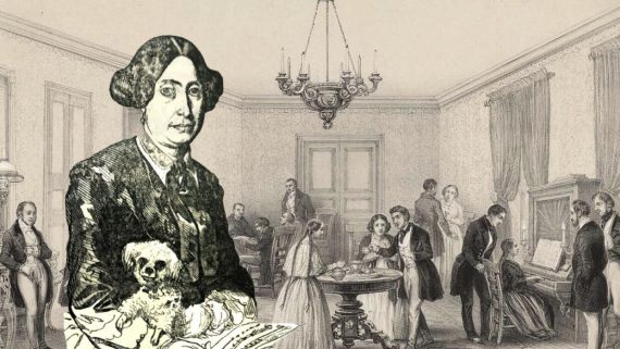 Composición de la compositora Paulina Cabrero frente a una imagen de salones musicales del siglo XIX